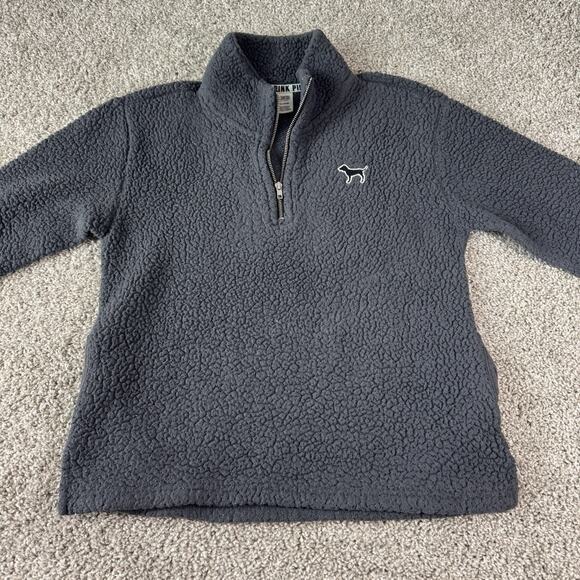 Victorias Secret Pink Womens Small Fleece 1/4 Zip Pullover Sherpa Jacket Gray - Picture 1 of 7